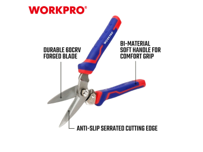 Universal CR-V sheet metal shears, 200 mm, with a serrated cutting edge