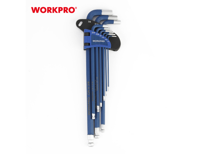 Set of L-shaped hex keys with ball end, long arm, 9 pcs.
