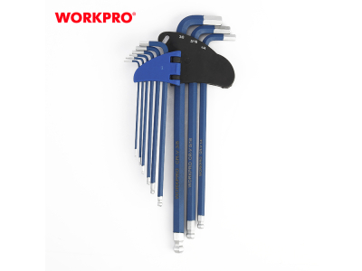 Set of L-shaped hex keys with ball end, long arm, 9 pcs.