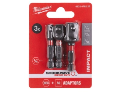 Комплект 3 преходника Milwaukee Shockwave 1/4″ шестостен към 1/2″,3/8″,1/4″ квадрат - 4932479228