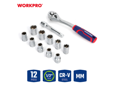 Socket Set with Ratchet 1/2", 12 pcs