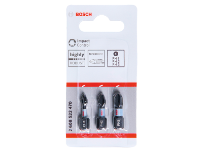 Tips set 3 pcs. Bosch PH1,PH2,PH3 1/4x25mm Impact Control 2608522470