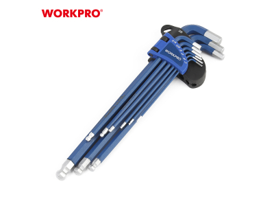 Set of L-shaped hex keys with ball end, long arm, 9 pcs.