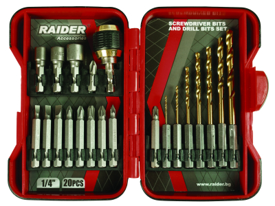 Raider Накрайници и свредла 1/4" 20 бр. К-т RAIDER