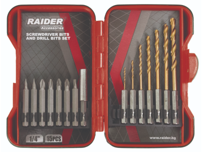 Raider Накрайници и свредла 1/4" 15 бр. К-т